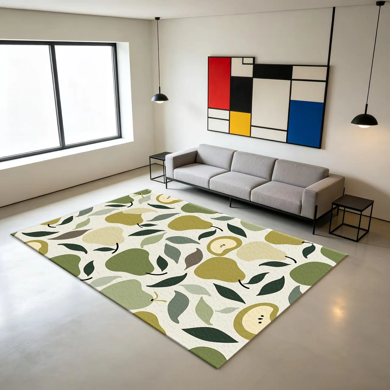 Vintage Pear Leaf Pattern Carpet Bohemian Style Carpet Non-Slip Floor Mat Suitable for Home Living Room