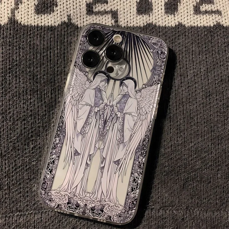 Modny biały anioł przezroczysty miękki futerał na iPhone 15 14 13 12 11 14 Pro Max XS XR SE 7 8 Plus luksusowy pokrowiec na telefon Coque