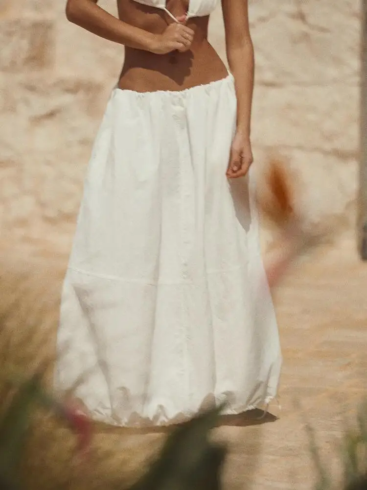 

Summer New Women's Nylon Balloon Silhouette Midi Length f Skirt Casual High Waist A-Line Skirt Comfortable Fit for Ladies