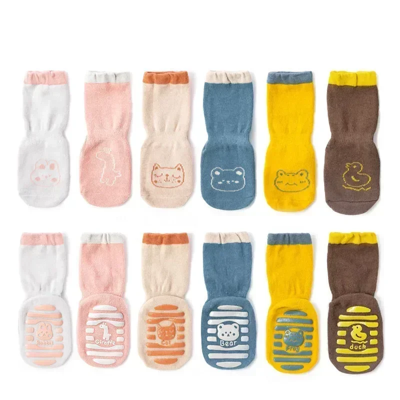 2 Pairs Newborn Baby Socks Cute Cartoon Animal Cotton Spring Autumn Non-Slip Baby Boys Girls Kid Floor Socks 0-1-3 Years Old