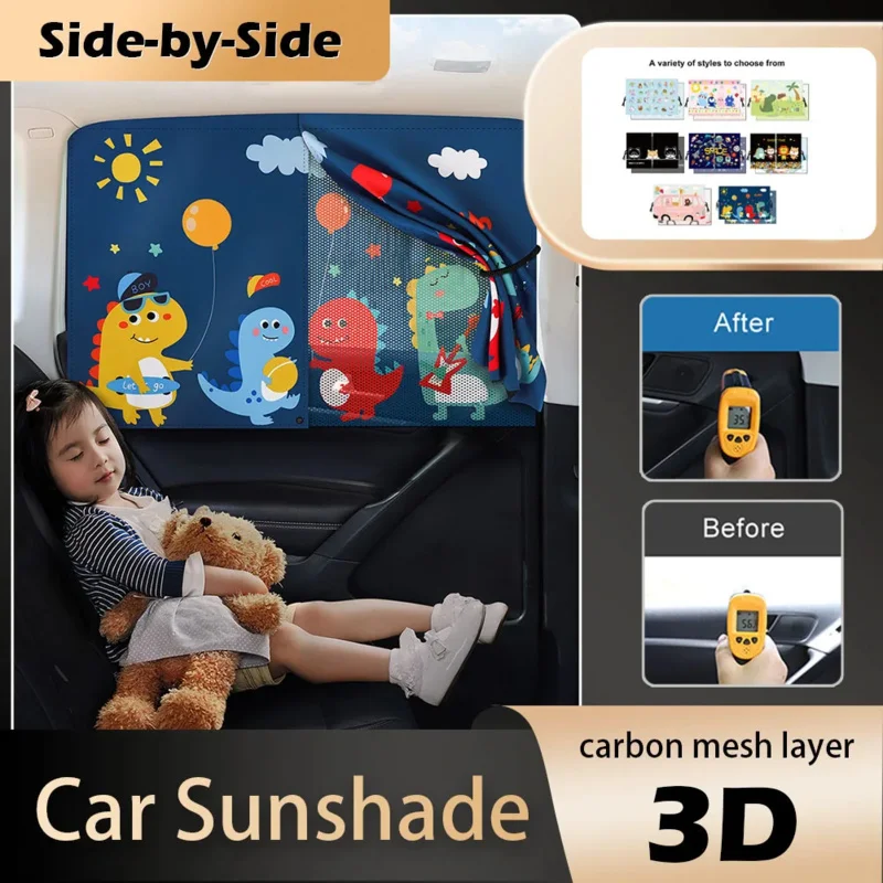 

New 2 Layers Telescopic Magnetic Car Window Shades Mosquito Net Sun Cover Sunshade Uv Protection Block Mesh Curtain for Kid Baby