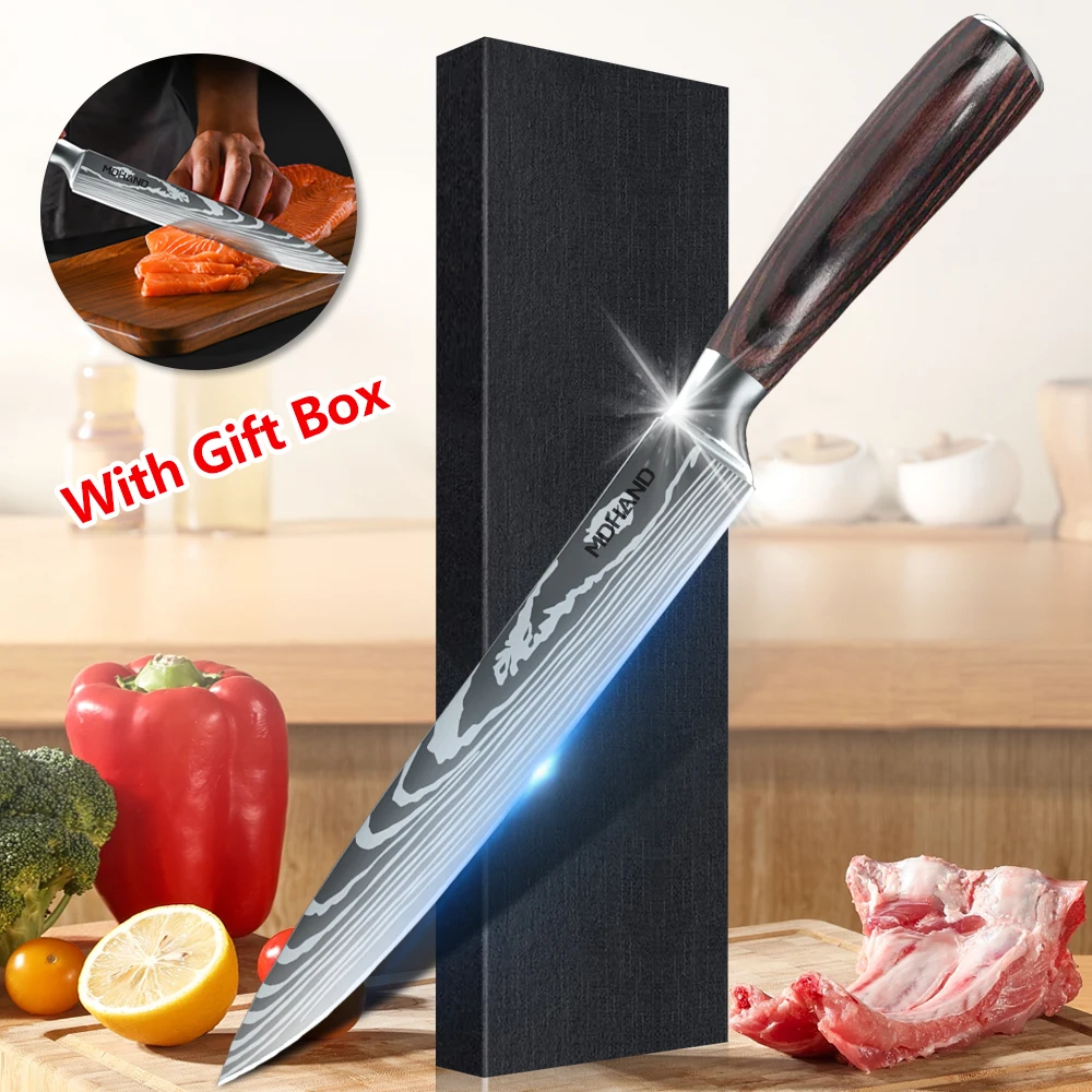 Japanese Kitchen Knives German Stainless Steel 8 Inch Slicing Knife Sharp Razor Carving Knife Sushi Knife for Birthday Gift