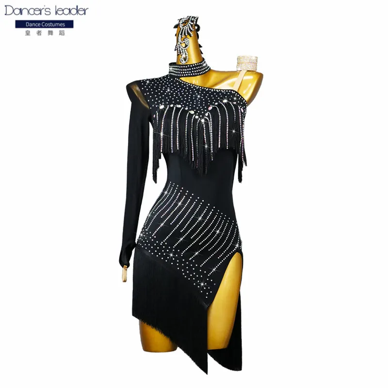 

Latin Dance Dress High-end Customized Single Sleeve Sling Beaded Tassels Chacha Tango Women's Adult Stage Professional Clothes