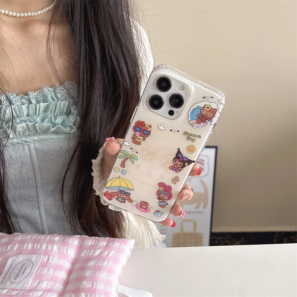 

Cute new Sanrio cartoon phone case for iPhone 15 Pro 13 14 16 promax 16 cover Hello Kitty Fundas Kulomi Girls Protective Cover