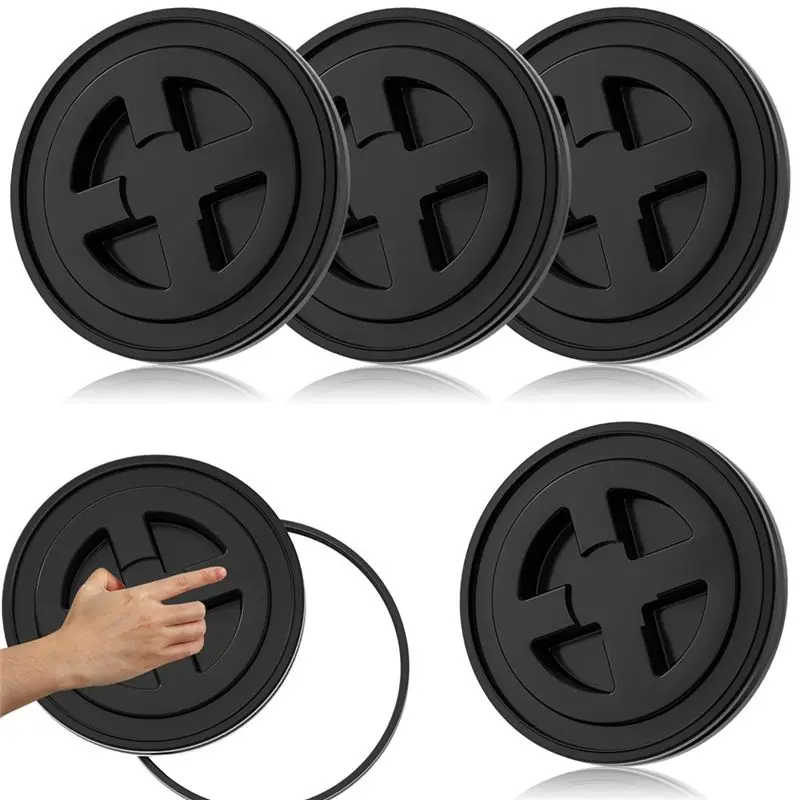 

AS94-Piece 12Inch Leak-Proof 4-Piece 5 Gallon Bucket Lids Plastic Seal Screw Top Airtight Reusable Drum& Pail Seal Lids
