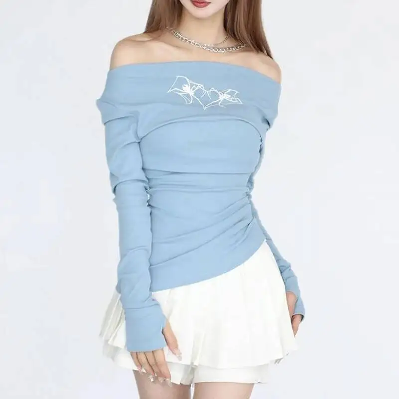 

Women Sexy Off Shoulder Print Japanese Style Kawaii Sweet Basic T Shirt Y K Streetwear Aesthetic Long Sleeve Slim Club Fairy Top