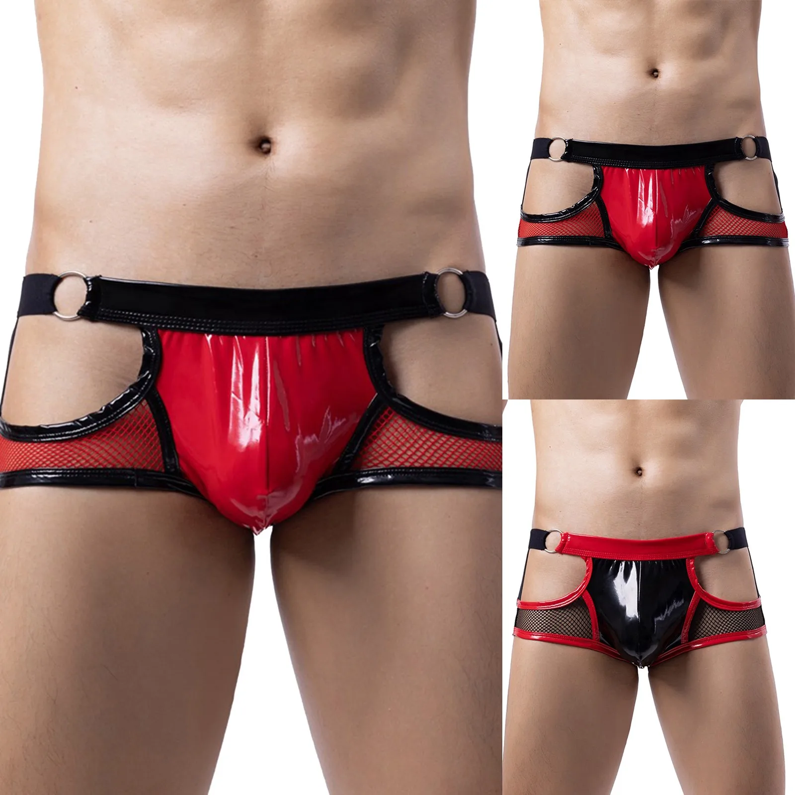 Men Thong Mens T Shaped Pants Leather Double Open Cut Underwear Color Matching Mesh Low Waisted Underwear Gift Men