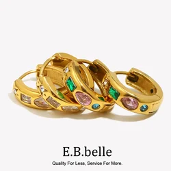 E.B.belle Colorful Zircon Hoop Earrings Tarnish Free 18K Gold Plated Earrings for Women 316L Stainless Steel Jewelry