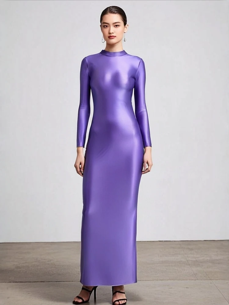 Bodycon-jurk met hoge taille, lange Sve-ritssluiting, gladde nylonmix, lentefee voor dames