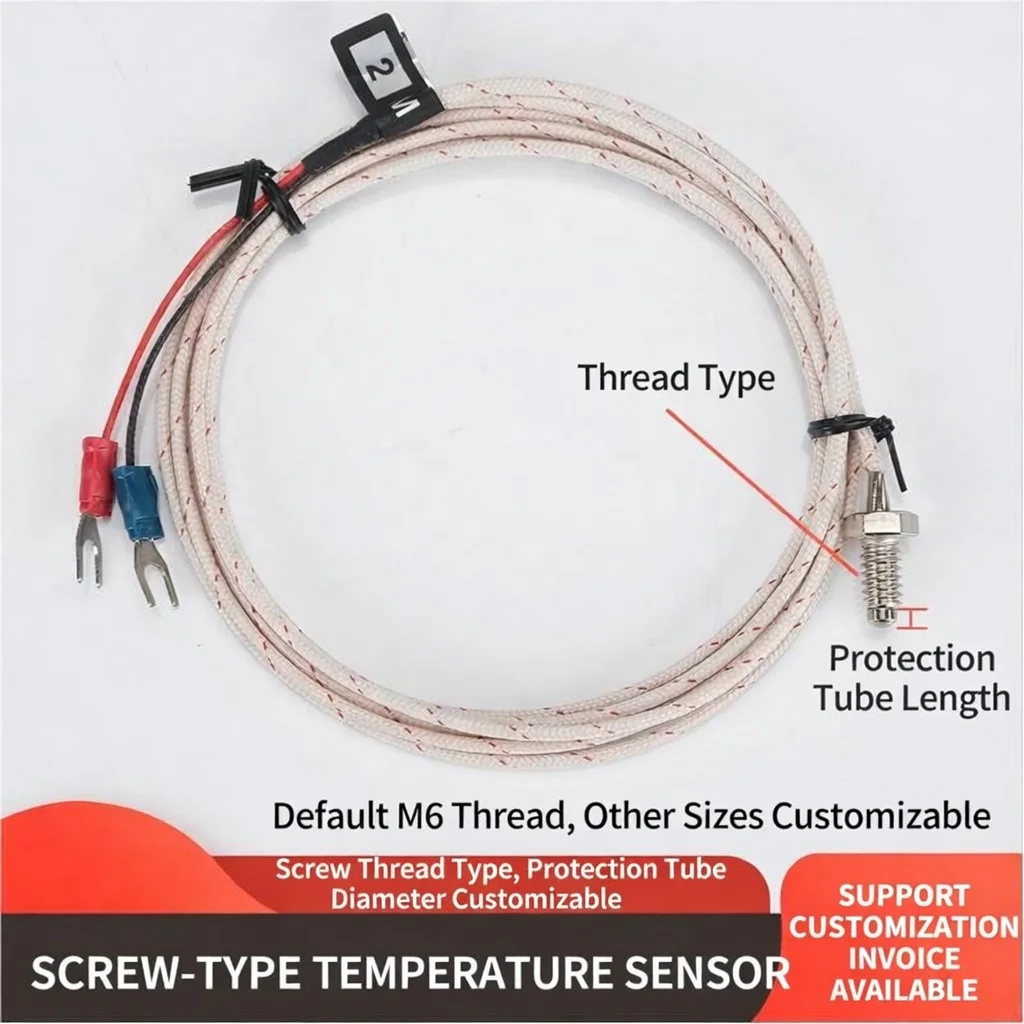Yarn-Wrapped Thermocouple K J E PT100 Type Thermocouple Temperature Sensor M6 M8 M10 Screw 0-600℃