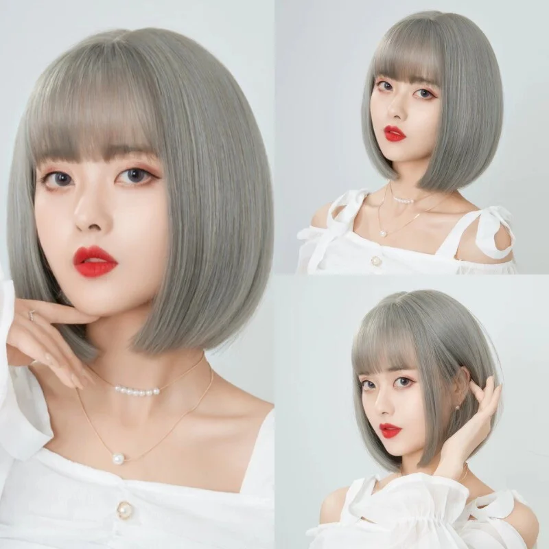 

Women Ladies Pink Short Straight Hair Girl Full Wig