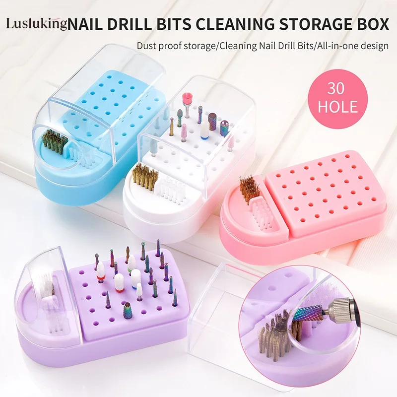 

30 Holes Nail Art Drill Bits Storage Box Milling Cutter Showing Shelf Nail Tools Holder Display Electric Drill Bits Organizer