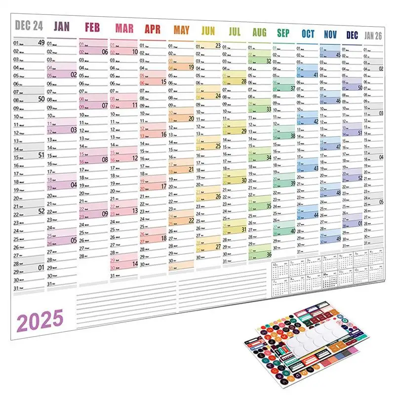 2025 365 Day Poster Calendar Annual Wall Calendar With Colored Stickers Wall Hanging Yearly Planner Monthly Home Accessories