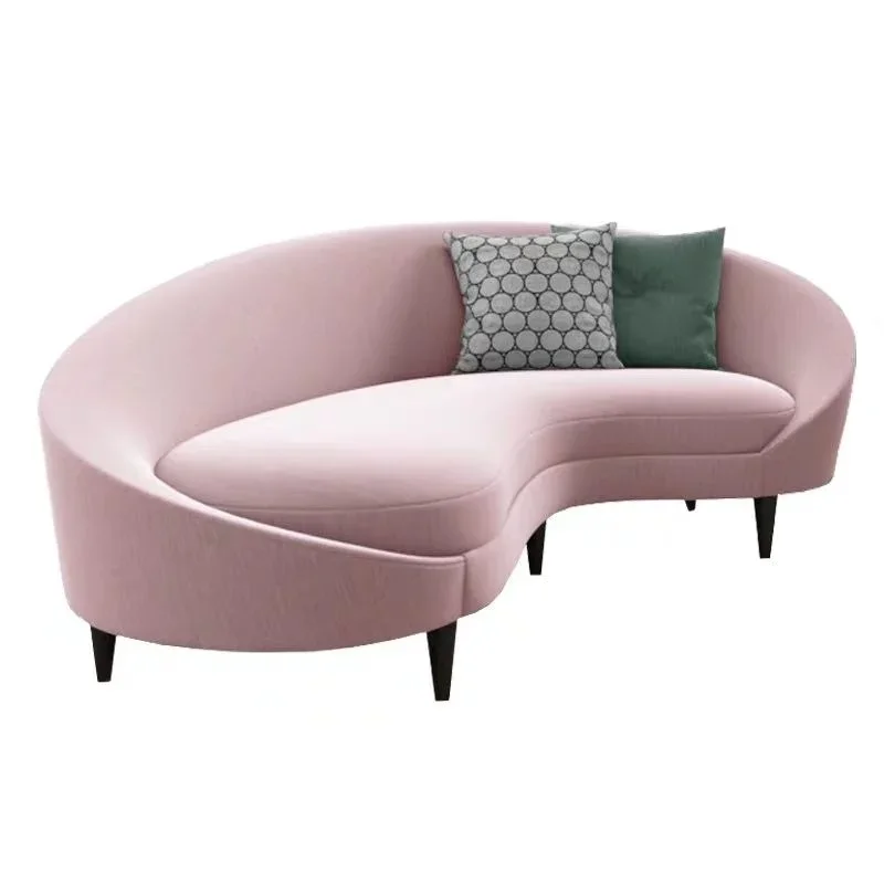 Curved Fabric Sofa Pink Velvet Club Multi-Person Sofa