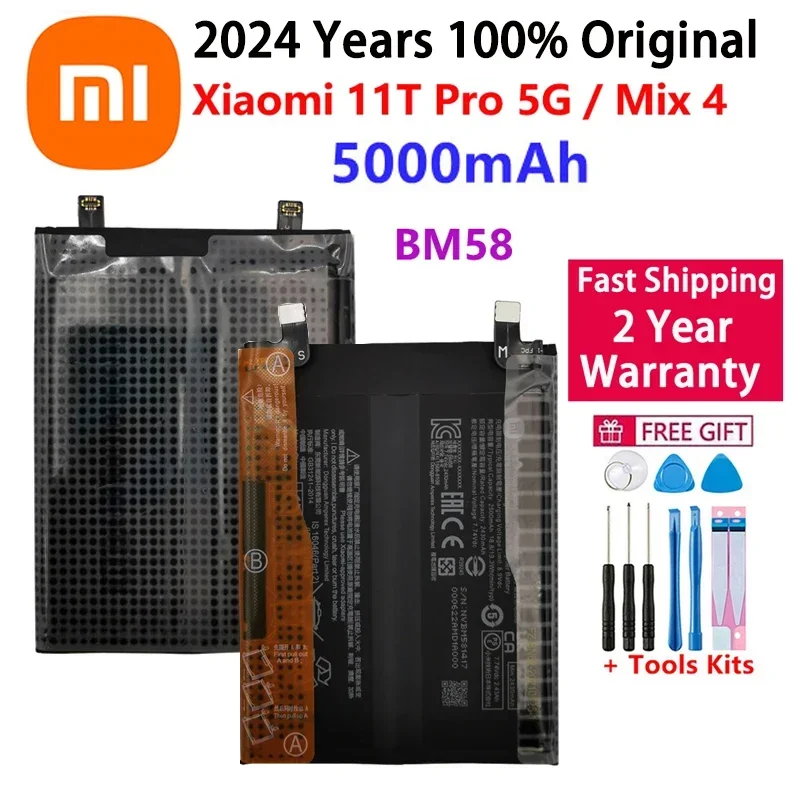 

Оригинальный аккумулятор Xiao mi 2024 года для Xiaomi 11T Pro 5G 11TPro BM58, аккумулятор для телефона, 5000 мАч, сменные аккумуляторы