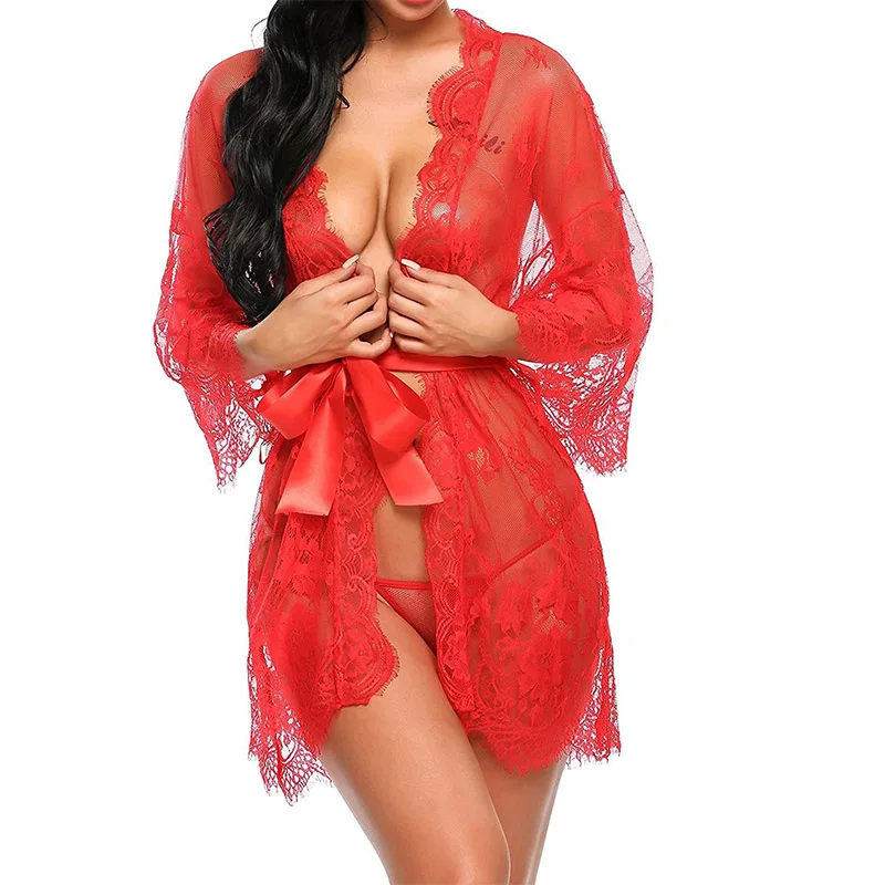 See Through Lace Pajama Babydoll Dress Set Women Pijama Mujer Strap Sleeveless Sexy Sleepwear Short Lingerie Female Nightwear