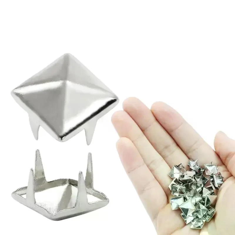 100Pcs Square Pyramid Metal Studs Rivets 4 Prongs Punk Spikes For Leathercraft Bag Clothes Shoes Decoration DIY Accessories