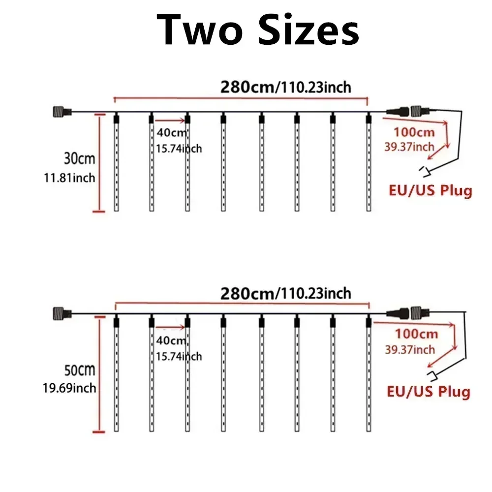 Guirnalda de luces LED para exteriores, tubos de luces de 30CM/50CM para decoración de árbol de bodas, Navidad y vacaciones, 220V/110V, 8/16/24/32