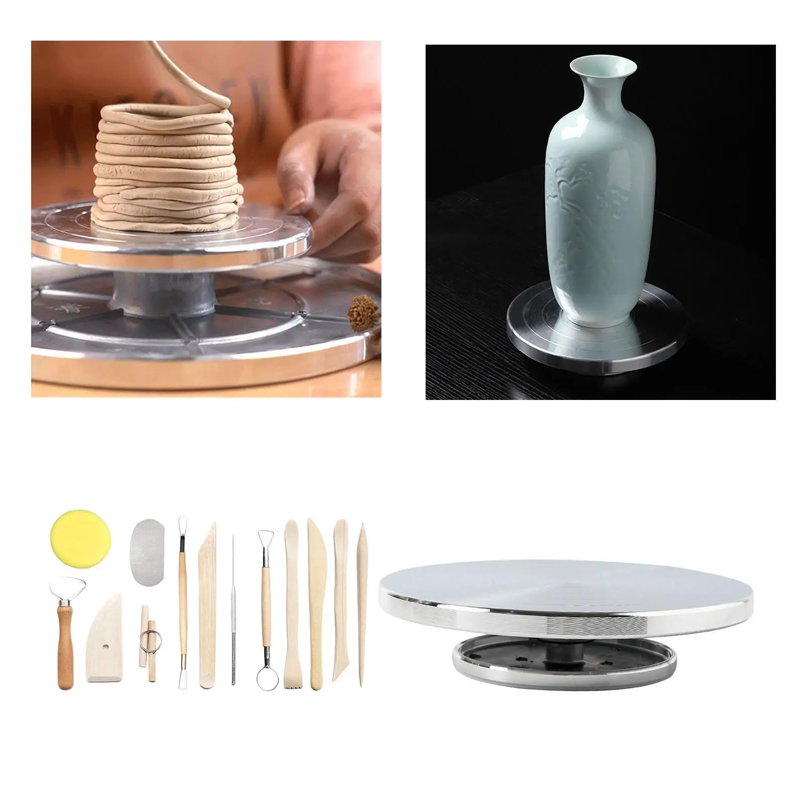 Roda de Cerâmica com Bandeja Giratória, Kit de Ferramentas de Argila em Liga de Alumínio para Modelagem e Artesanato para Iniciantes e Adultos