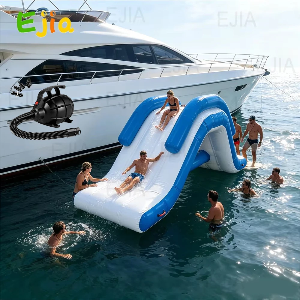13FT Portable Inflatable Water Slide Blue Red White, Floating Lake Slide for Boats Pools, Heavy Duty Outdoor Water Fun