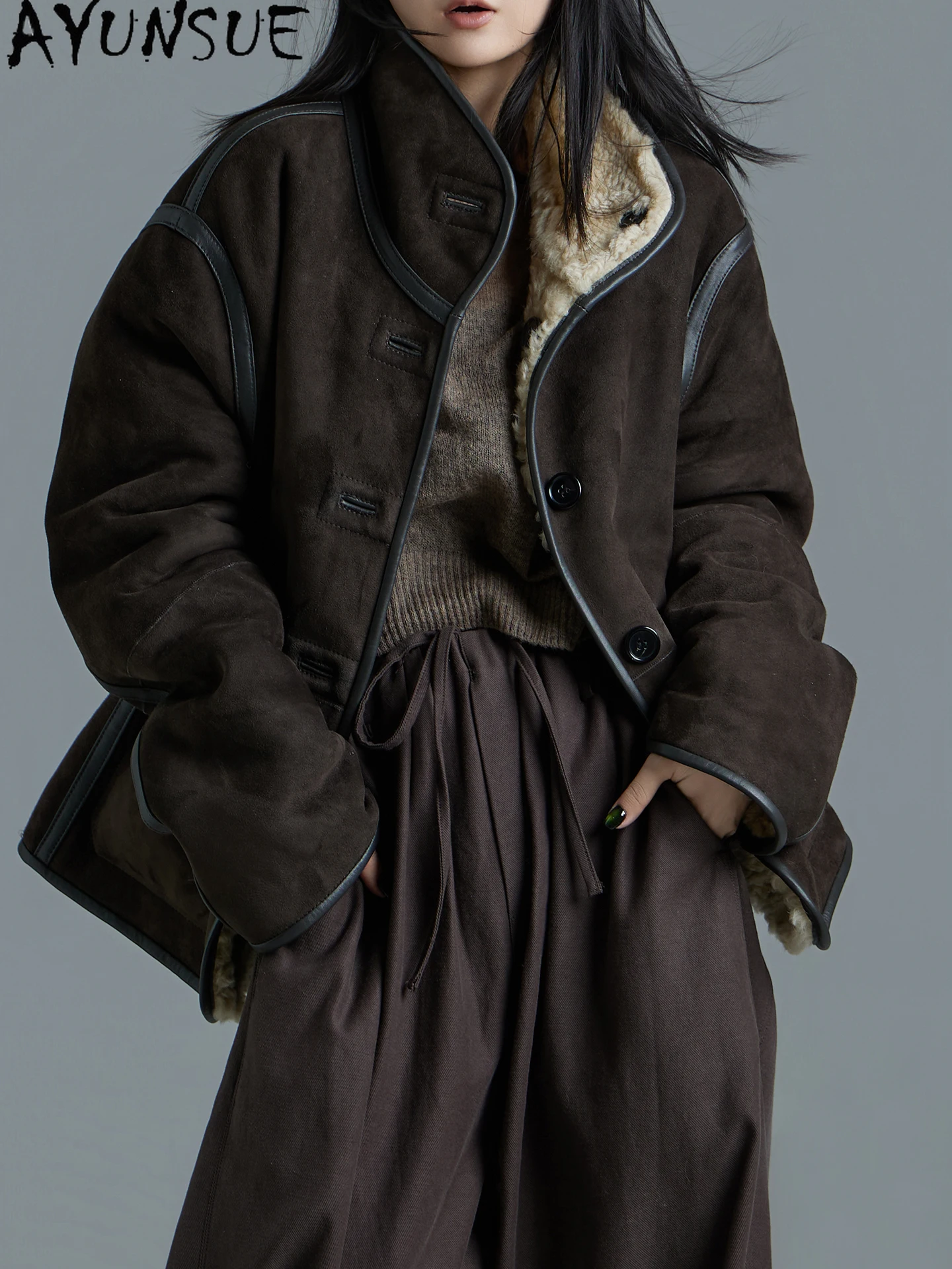 

AYUNSUE Natural Sheepskin Fur Coat Women Merino Genuine Leather Jacket Warm Real Fur Coats Winter Clothes Woman Шуба Женская