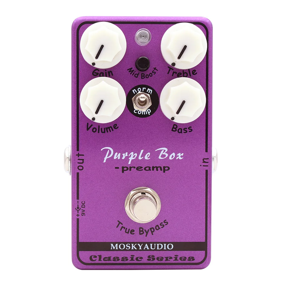 Mosky Purple Box Preamp Pedal de efecto Overdrive para guitarra eléctrica Equipo de DJ True Bypass
