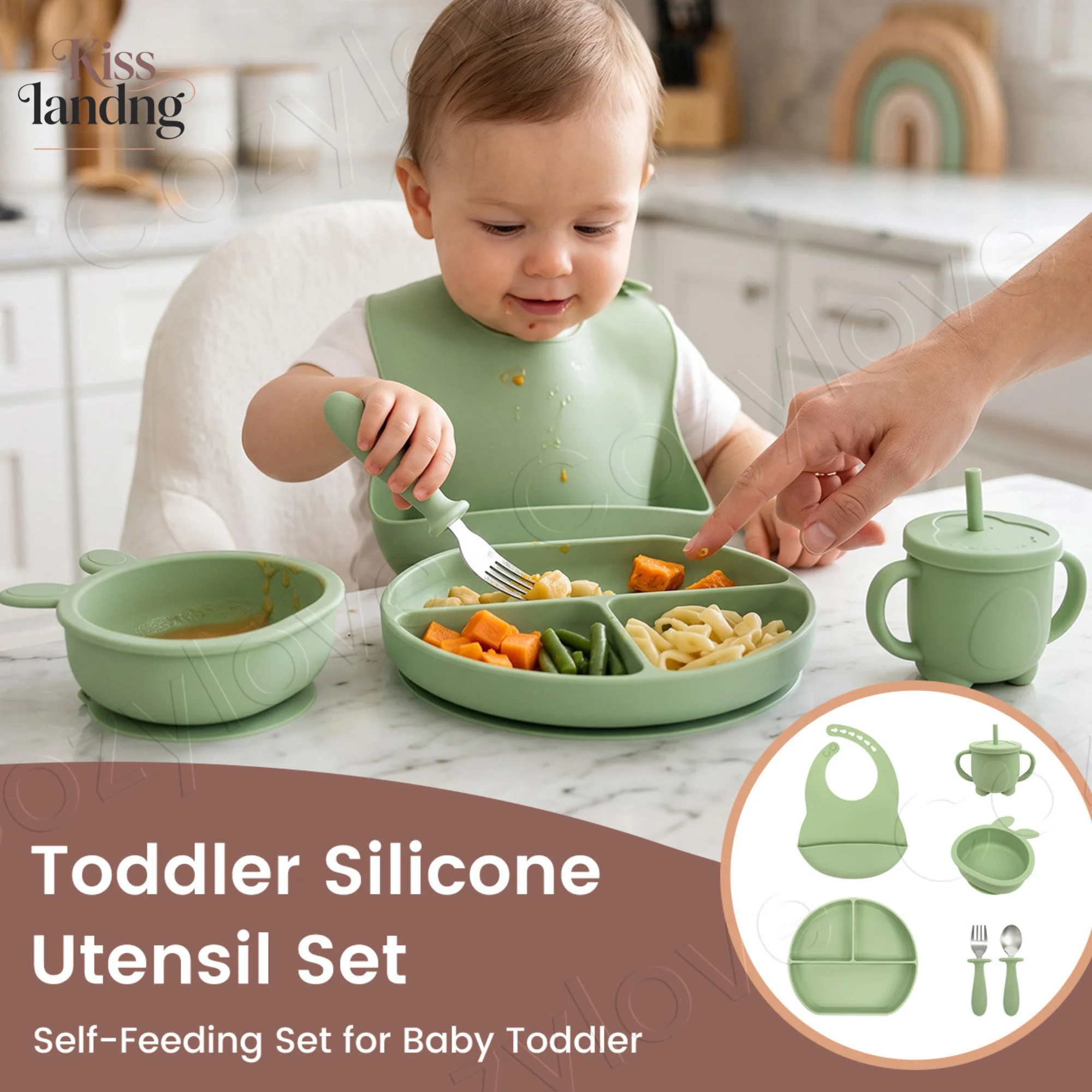 set-di-utensili-in-silicone-per-bambini-kit-per-l'autosvezzamento-senza-bpa-con-ciotola-a-ventosa-piatto-diviso-bavaglino-tazza-con-beccuccio-manico-in-silicone