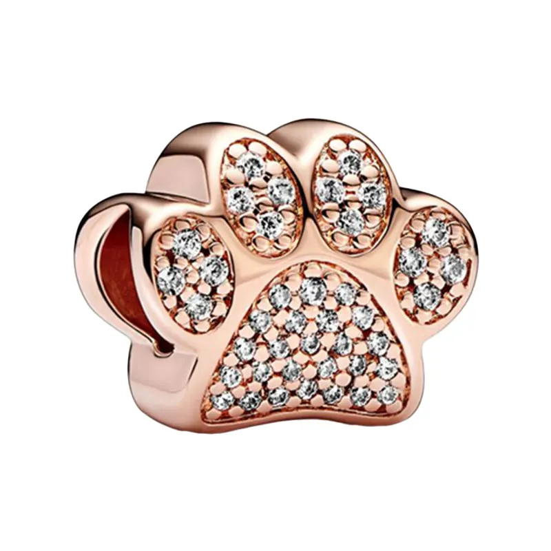 Rose Gold Furry Companion Paw Print Charms For Women Pave Setting Clear Zircon Stones Original Fine Jewelry Making DIY Bracelets