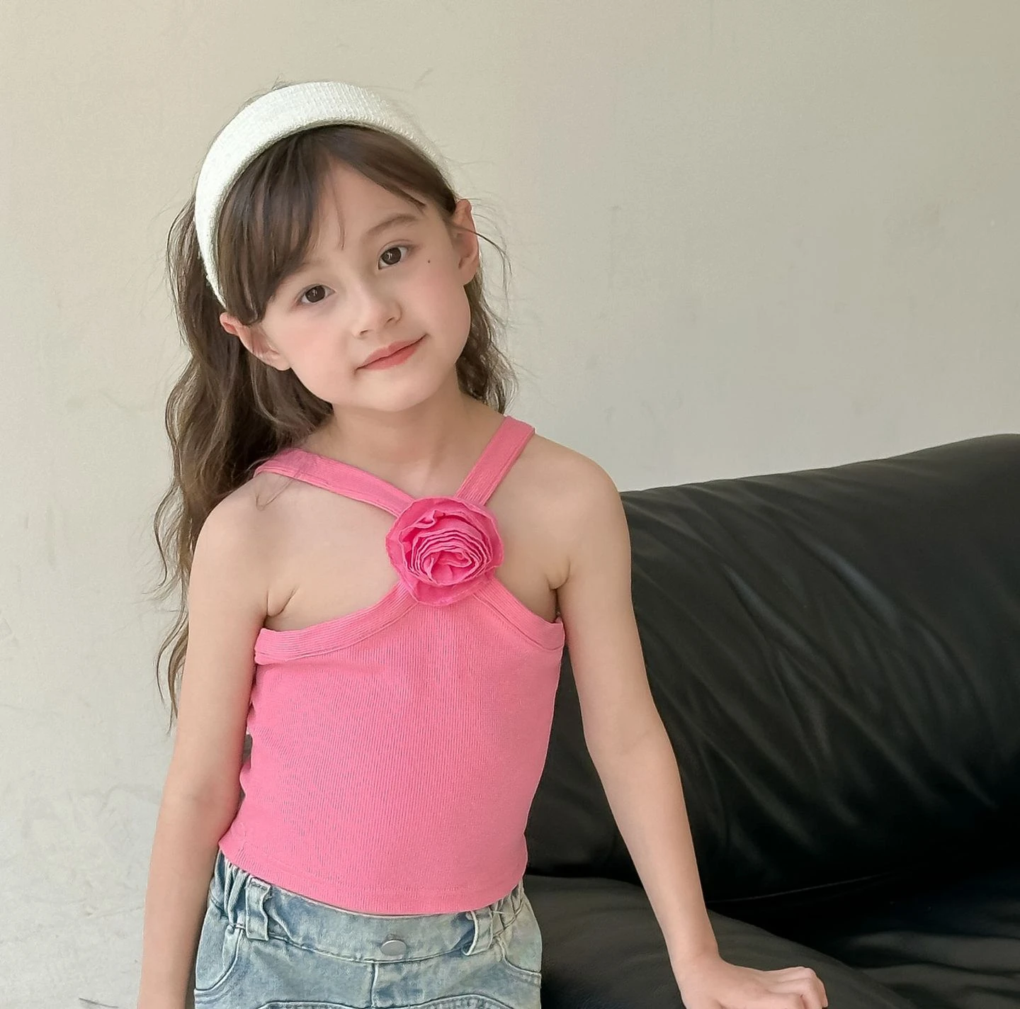 T-shirt Childrens Clothing Summer Girls Flower Sling Baby Stripe Sleeveless Sleeveless Soild Simple Fashion Versatile