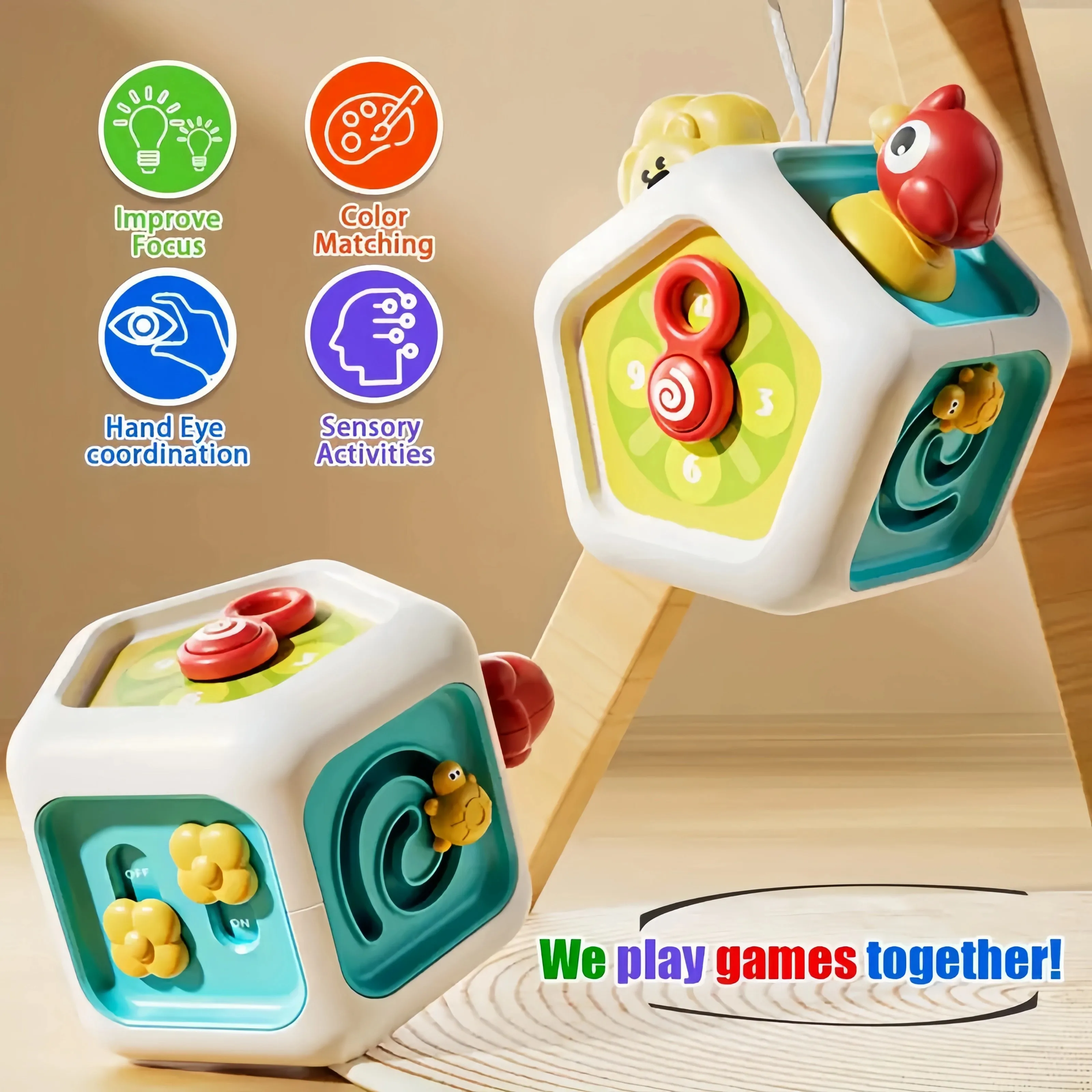 5 in 1 Baby Busy Board Cube Montessori Sensory Toys for Toddlers Learning Fine Motor Skills Education Learning Activity Toys