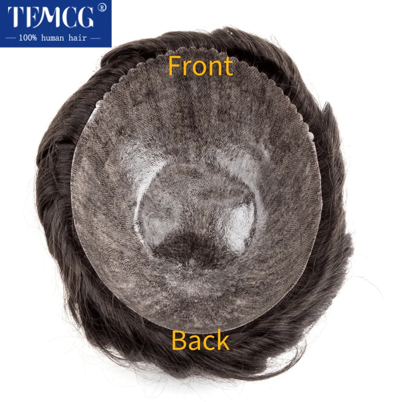 Męska proteza włosów 0.12-0.14mm peruka męska bardziej wytrzymała peruka męska 100% System ludzkich włosów jednostka kapilarna proteza
