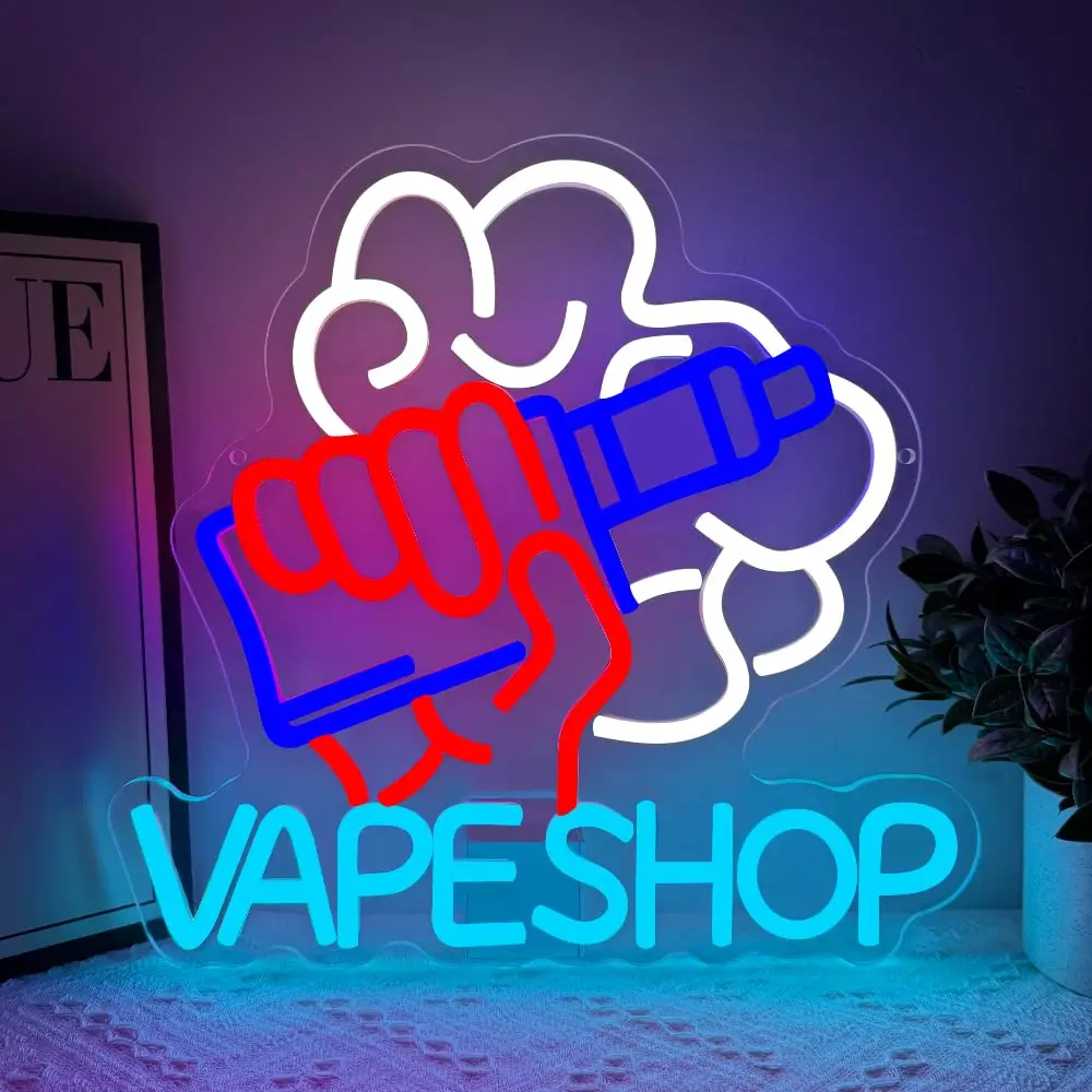 

Неоновая вывеска Vape Shop с питанием от USB, многоцветный светодиодный неоновый светильник, настенный декор для бара, офиса, дымового магазина - подарок на день рождения, Рождество