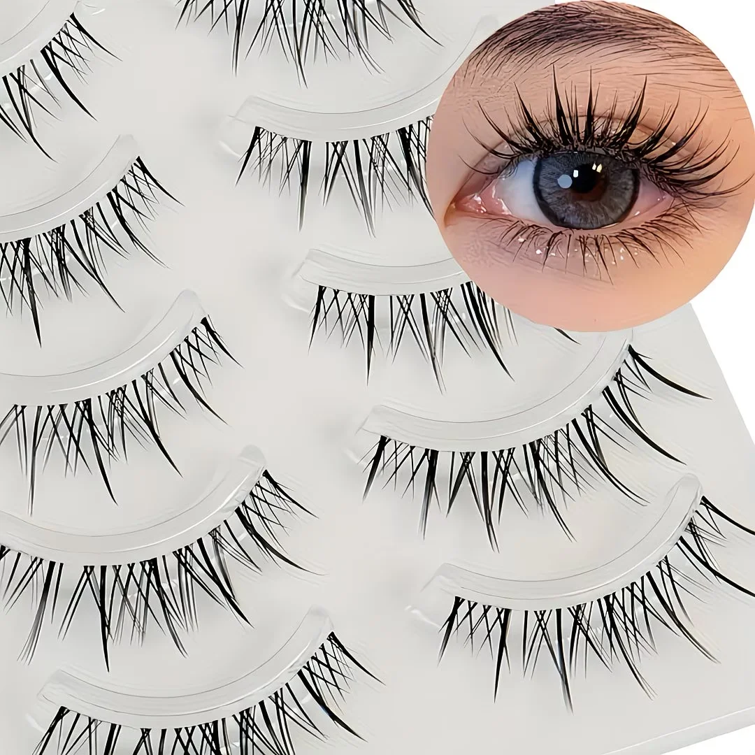 5 Paar künstliche Wimpern im thailändischen Stil, mit transparentem Band, natürlichem, leuchtendem Finish, superfeine Wimpern, dick und flauschig, Feenwimpern