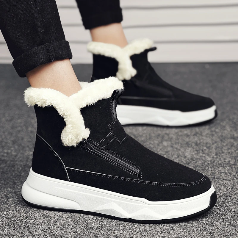 أحذية ثلج مقاومة للماء للرجال مع بطانة قطيفة، نعل رياضي مضاد للانزلاق ومقاوم للاهتراء، أحذية كاجوال للشتاء الدافئ