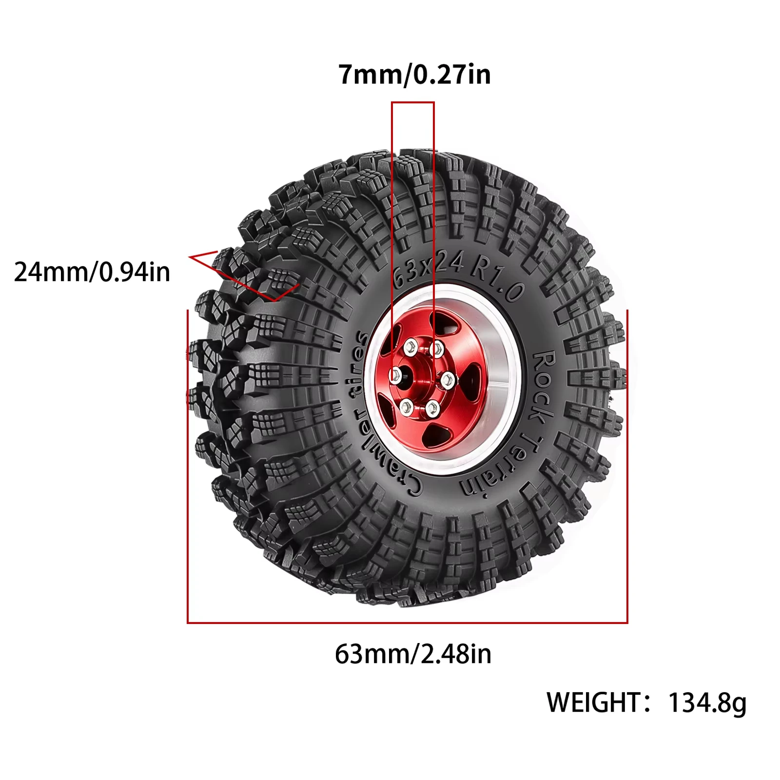 4PCS 1.0 Inch 63mm Beadlock Wheel Hub Tire Set for 1/18 1/24 RC Crawler TRX4M SCX24 AX24 FCX24 Upgrade Parts
