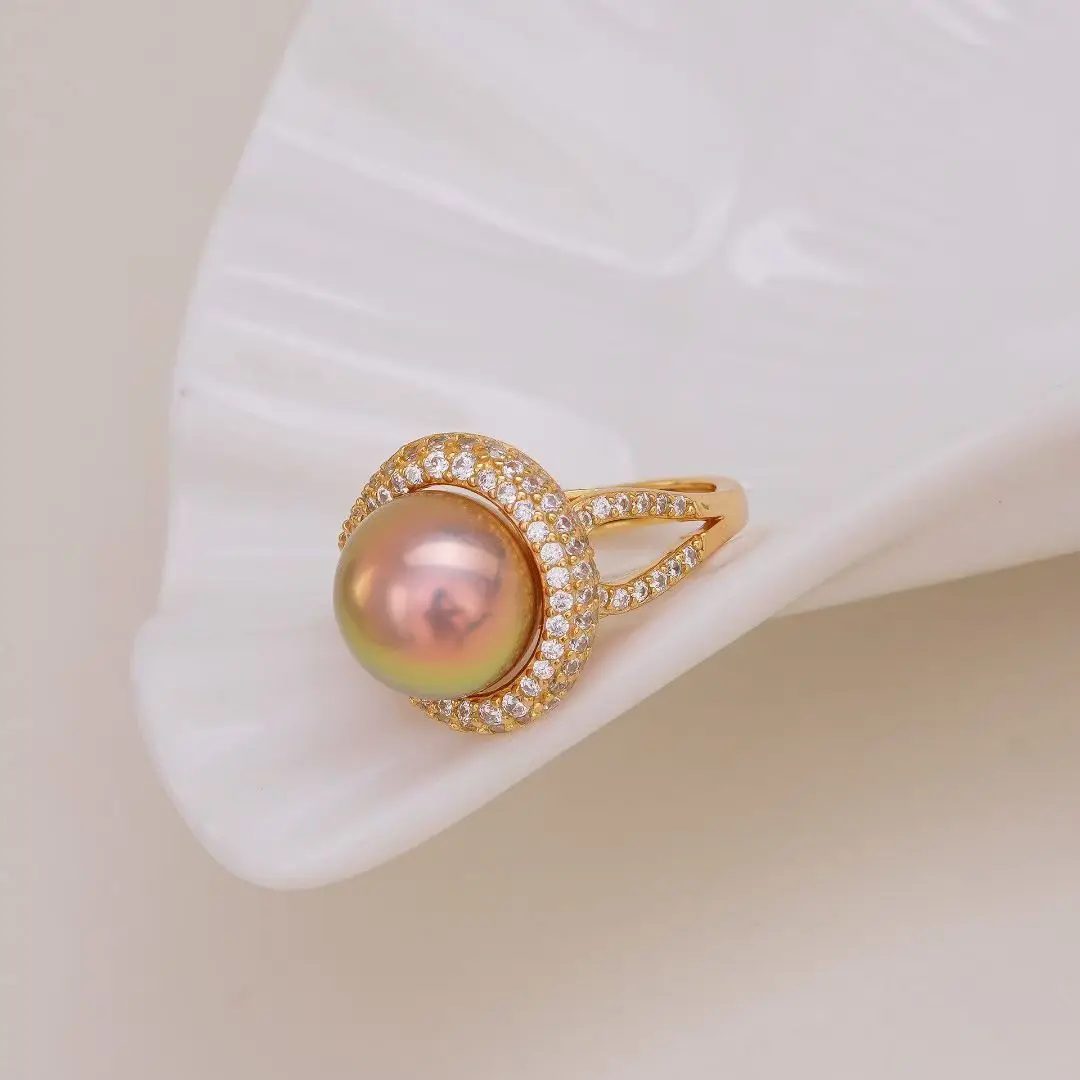 S925 Sterling Silver Adjustable Finger Ring Mountings Base Setting Findings Jewelry Components for 11-12mm Pearls 3pcs/lot