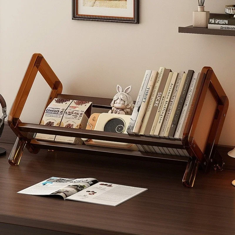 Desktop Bookshelf Minimalist Retro Books Storage Rack Study Room Bedroon Desk Bookrack Portable Small Multifunctional Frame