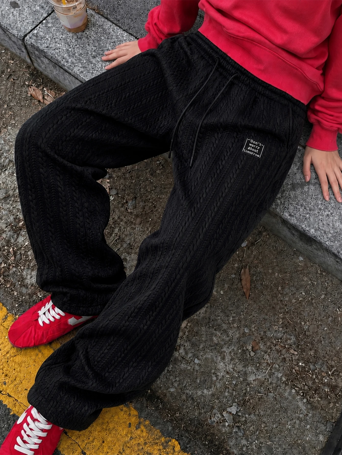 

Men's fashionable casual loose jacquard straight leg pants, personalized casual texture casual pants, men's sports pants and jog