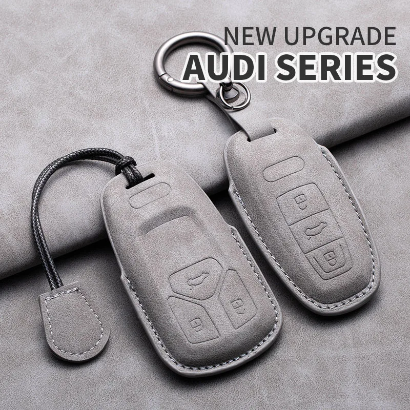 

Leather Car Remote Key Case Cover Protection Shell Keychain For Audi A3 A4 B9 A6 A7 4K A8 E-tron Q5 Q8 C8 D5 SQ8 Car Key Bag