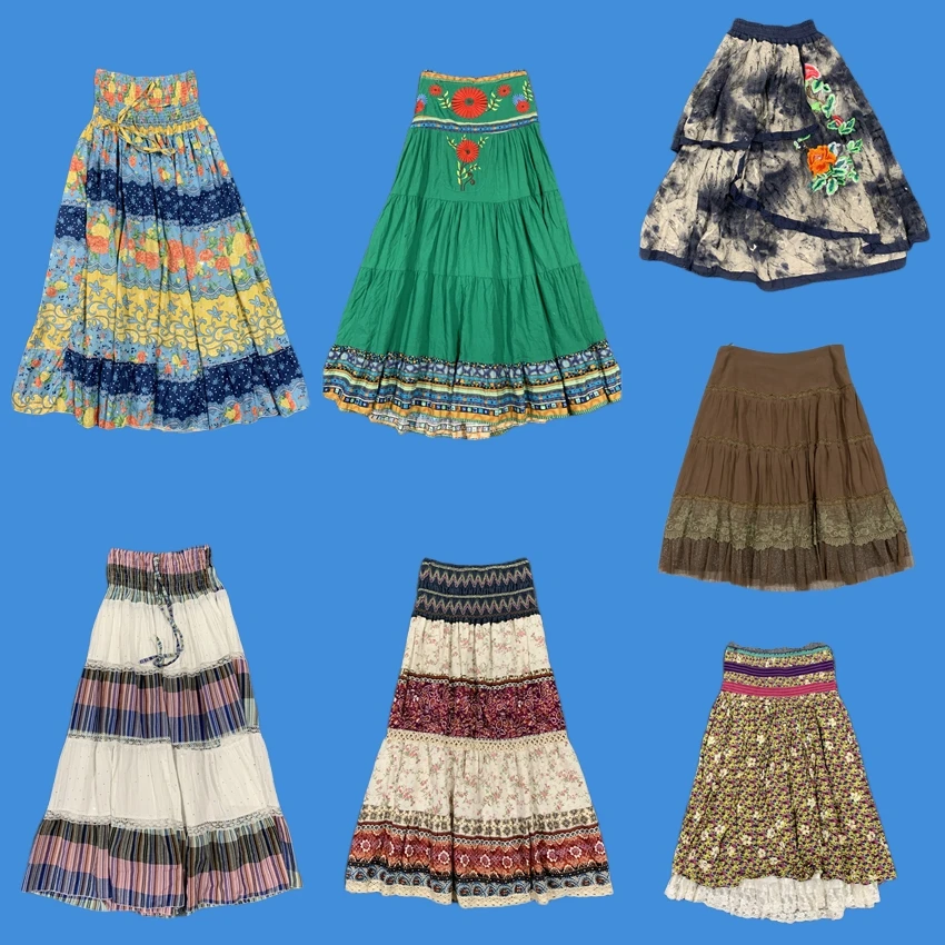 

Vintage A-Line Midi Skirt Floral Patchwork Y2K Millennium Sle Spring Summer Women's Faion High Waist Long f Body Skirt
