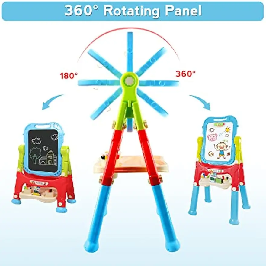 Rotatable Double-Sided Adjustable Kids Art Easel with Painting Accessories in Blue