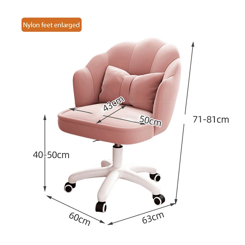 Chaise d\'ordinateur rose mignonne pour fille et garçon, chaise de jeu confortable pour bureau et maison, chaise de maquillage expresse pour chambre