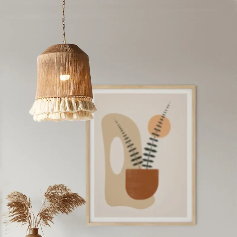 Imagem -05 - Bohemian Hemp Rope Pendant Lamp Macramé Tassel Lights For Dining Room Quarto Restaurante Decor Vintage Farmhouse Lamp