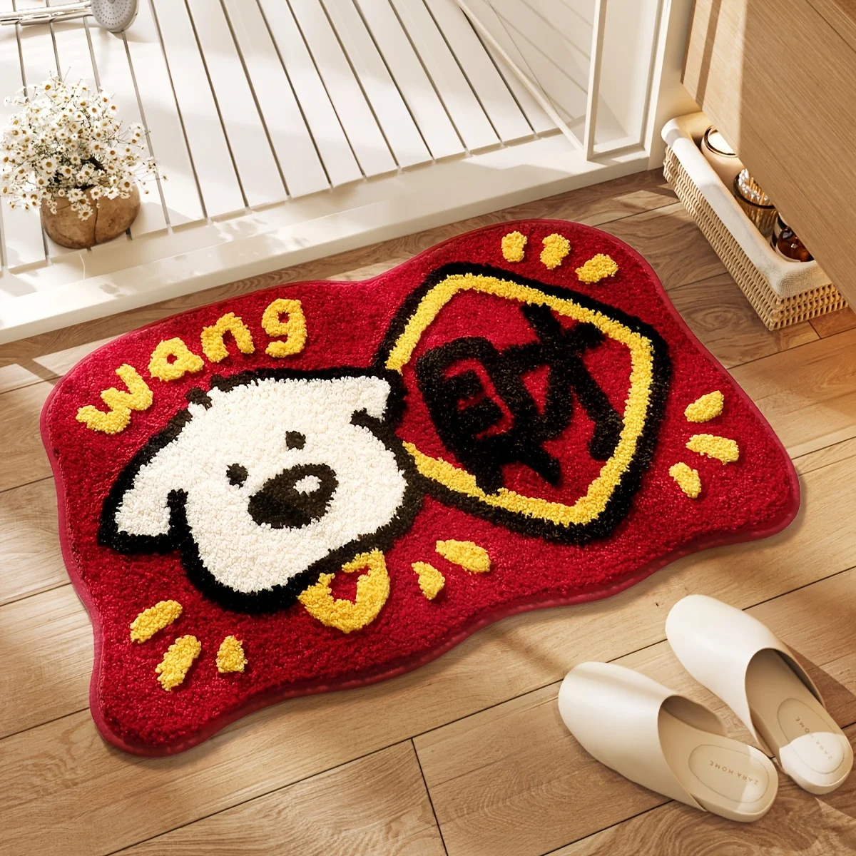 New Year Fulu Non Slip Bath Mat, Knitted Polyester Tpr, Absorbent Entrance With TPR Base, Used For Bedroom Bathroom Decoration,