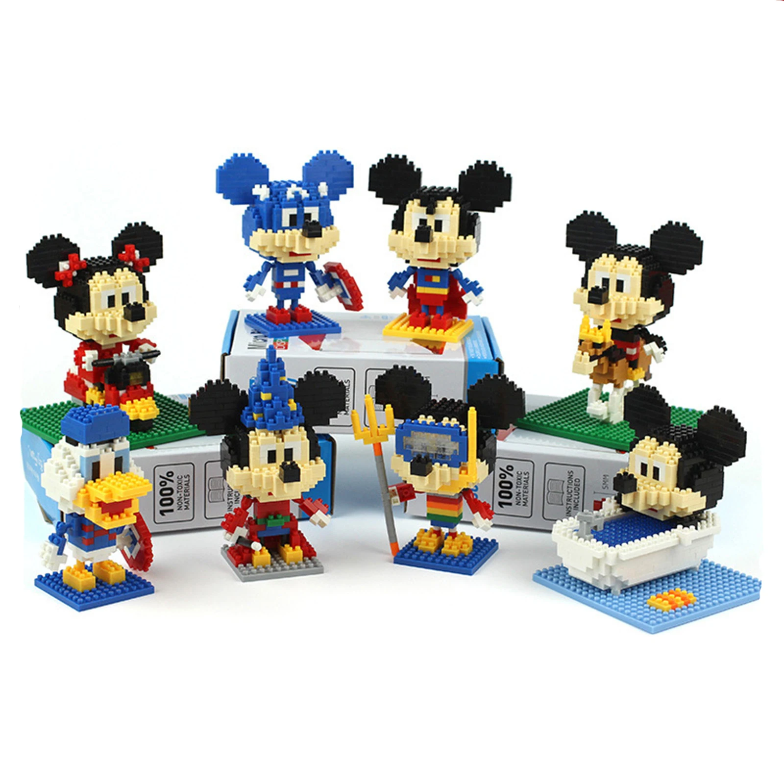 Disney Micro Building Blocks Mickey Minnie Mouse Cosplay SuperHero DIY Puzzle 3D Model Donald Duck Daisy Mini Brick Figures Toy