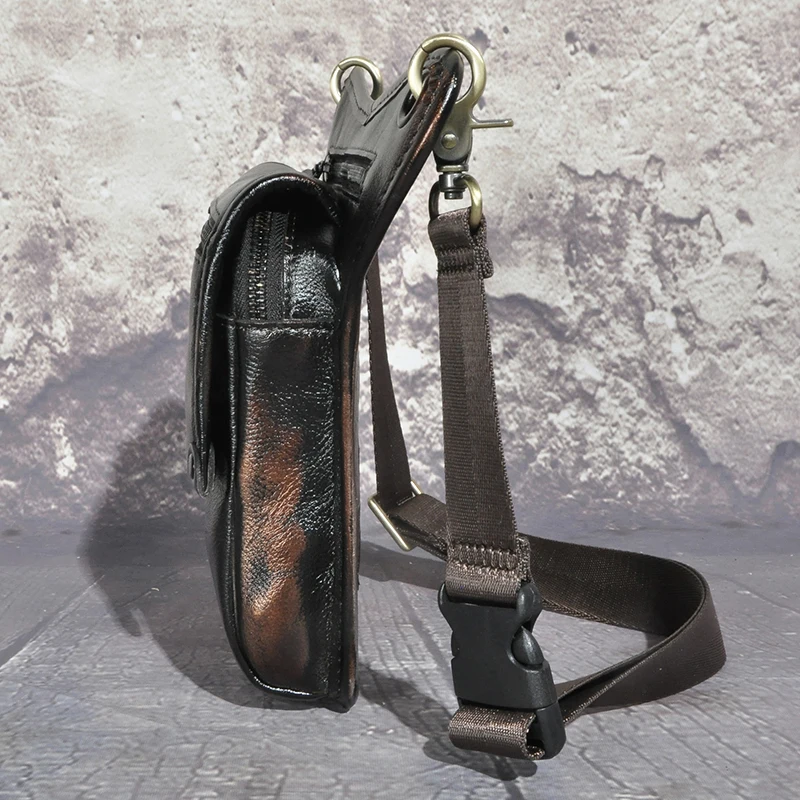 Genuine Real Leather Small Travel Coffee Retro Messenger Sling Bag Design Fanny Waist Belt Pack Drop Leg Bag For Men Women 211-4