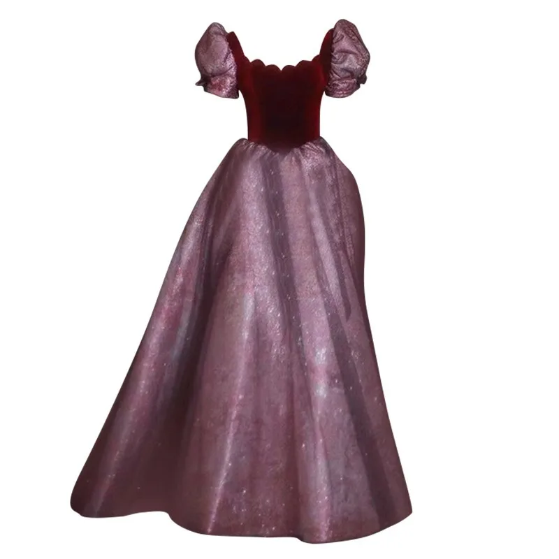 Elegancka suknia wieczorowa z bufiastymi rękawami 2026 Nowa suknia ślubna na toast Egzamin artystyczny Wokalna prowadząca Chór Zaręczyny Sukienka wieczorowa na ramiączkach