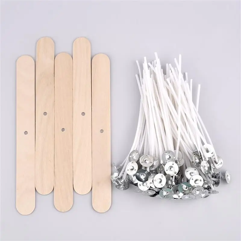 100pcs Waxed Cotton Candle Wicks Set With 5pcs Stand Original Smokeless Candle Wicks Soy Oil Wax Core Woven Making Candles Tools