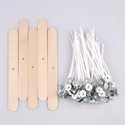 100pcs Waxed Cotton Candle Wicks Set With 5pcs Stand Original Smokeless Candle Wicks Soy Oil Wax Core Woven Making Candles Tools