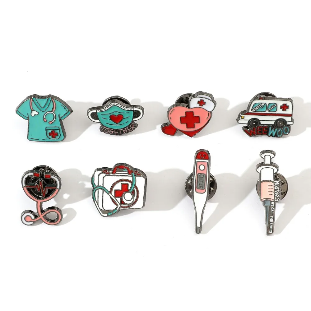 

8 Pcs Fashion Cartoon Brooch Cute Medical thermomete Enamel Pin Metal Badge Jewelry Clothing Backpack Accessories Gift